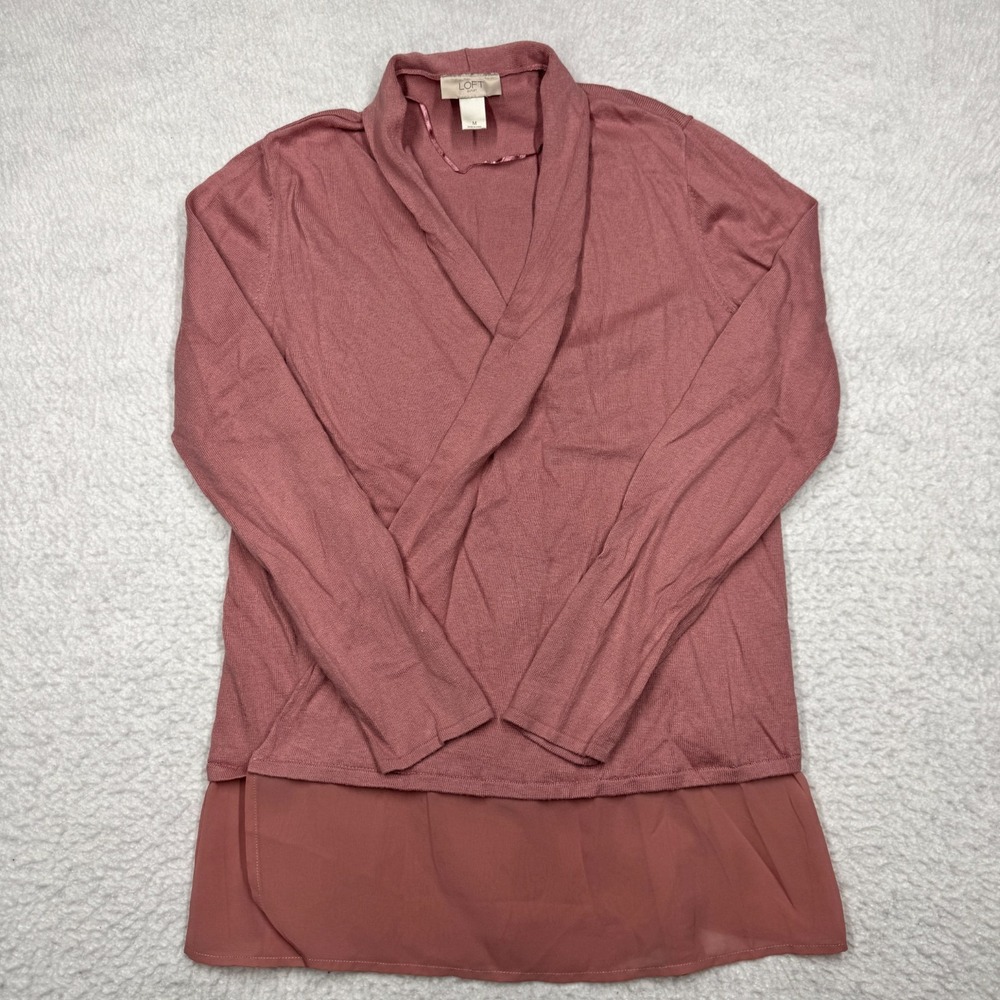 LOFT Cardigan Sweater Open Front‎ Knit Long Sleeve Pink Women's Size Medium